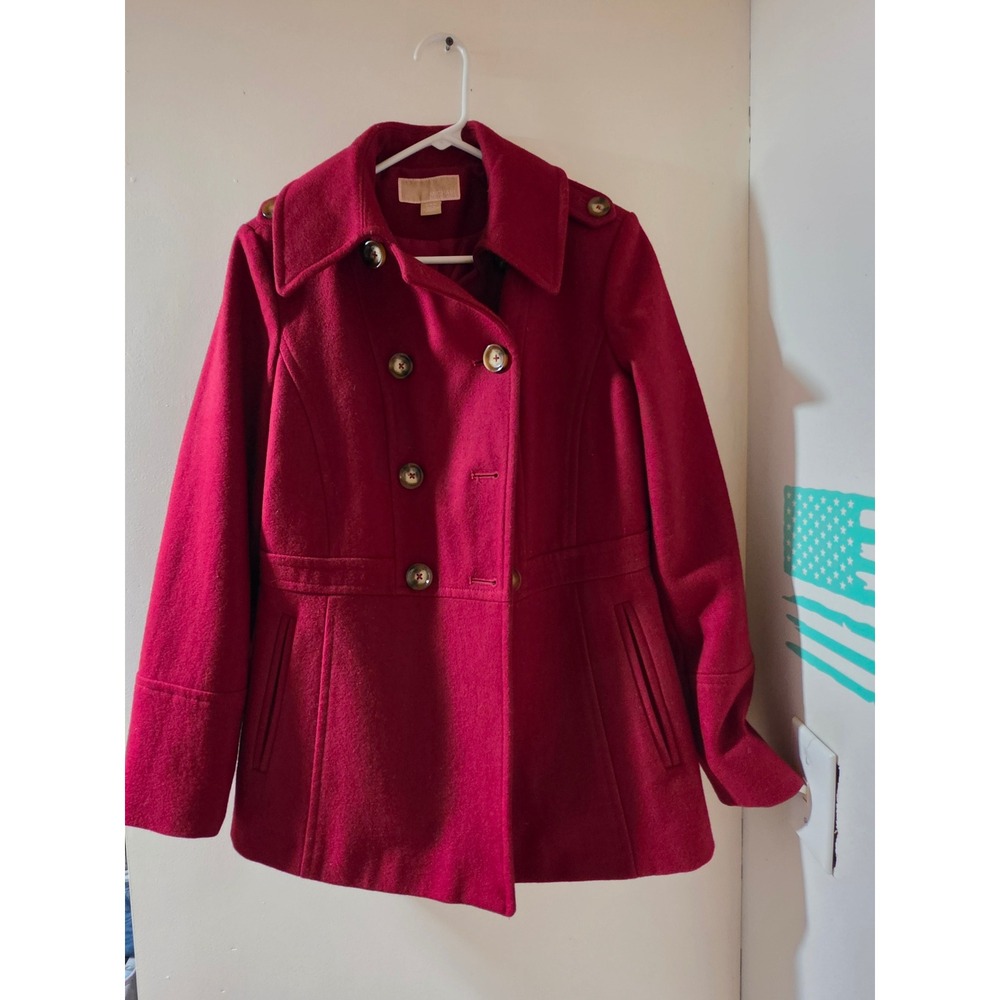 Michael Kors Womens Red Double Breasted Pea Coat Jacket Medium